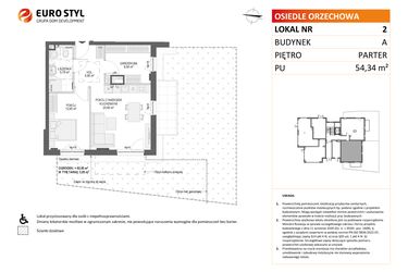 Rzut - Mieszkanie na sprzedaż 2 pokoje o powierzchni 54,34 m² - numer A2 w Osiedle Orzechowa