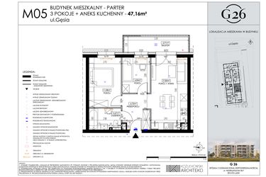 Rzut - Mieszkanie na sprzedaż 3 pokoje o powierzchni 47,16 m² - numer 5 w Gęsia 26