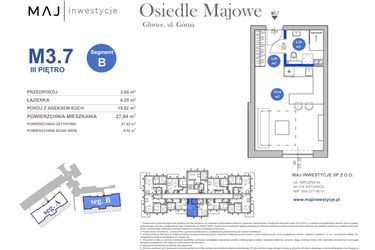 Rzut - Mieszkanie na sprzedaż 1 pokój o powierzchni 27,42 m² - numer M3.7 w Osiedle Majowe 2.0
