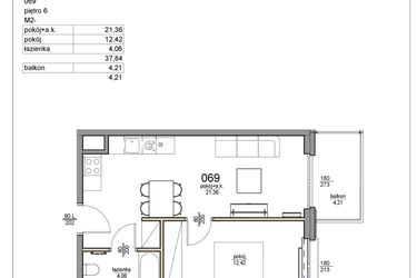 Rzut - Mieszkanie na sprzedaż 2 pokoje o powierzchni 37,84 m² - numer 69 w Rezydencja Liwska 3