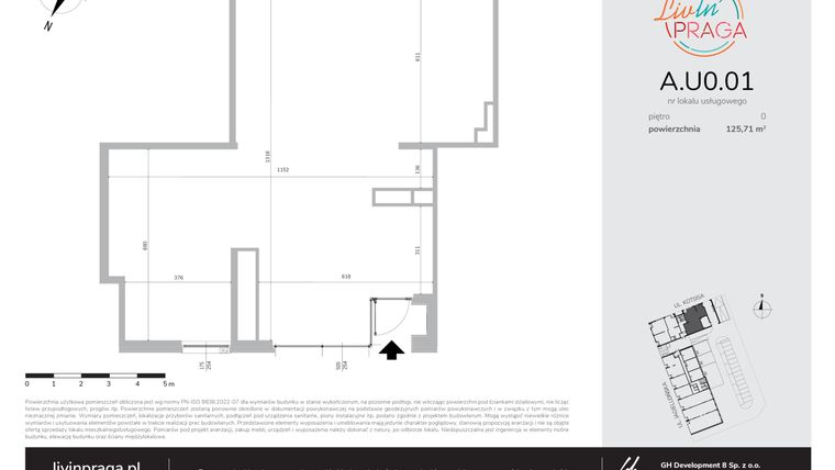 Rzut - Lokal użytkowy na sprzedaż 1 pokój o powierzchni 125,71 m² - numer A.U0.01 w Livin' Praga