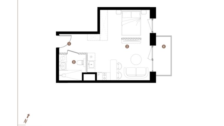 Rzut - Mieszkanie na sprzedaż 1 pokój o powierzchni 31,6 m² - numer A2.5.11 w Apartamenty Grundmanna