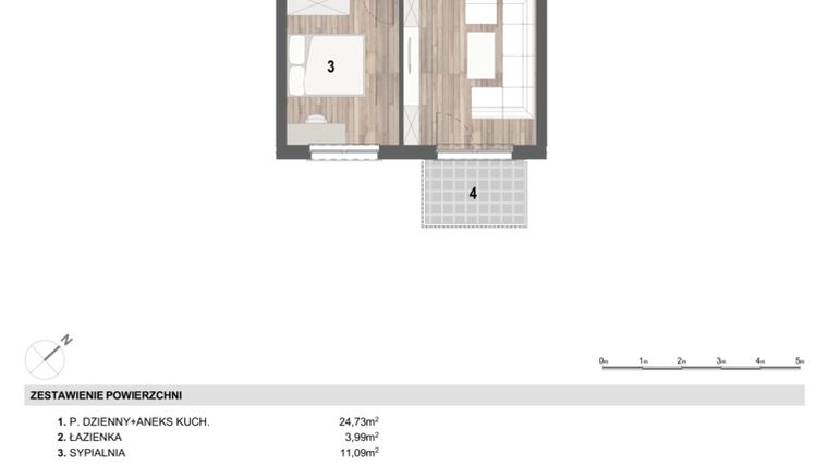 Rzut - Mieszkanie na sprzedaż 2 pokoje o powierzchni 39,81 m² - numer P2-05 w Dolina Odry