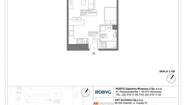 Rzut - Mieszkanie na sprzedaż 1 pokój o powierzchni 36,02 m² - numer E.5M13 w Nowa Wałowa bud. E