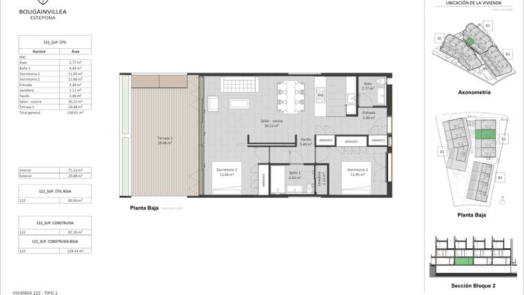 Rzut - Mieszkanie na sprzedaż 2 pokoje o powierzchni 75 m² - numer 122 w Bougainvillea - Estepona
