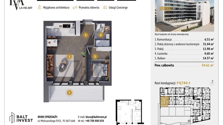 Rzut - Mieszkanie na sprzedaż 2 pokoje o powierzchni 54,61 m² - numer M4.6 w La Vie Art