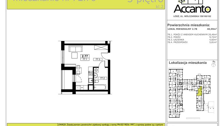 Rzut - Mieszkanie na sprzedaż 2 pokoje o powierzchni 40,59 m² - numer 2.78 w Accanto