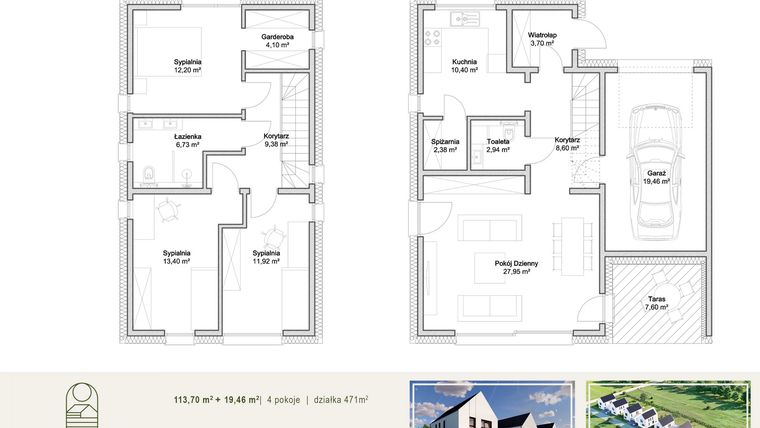 Rzut - Dom na sprzedaż 5 pokoi o powierzchni 133,16 m² - numer Dom 5 w Osiedle Trzy Rzeki