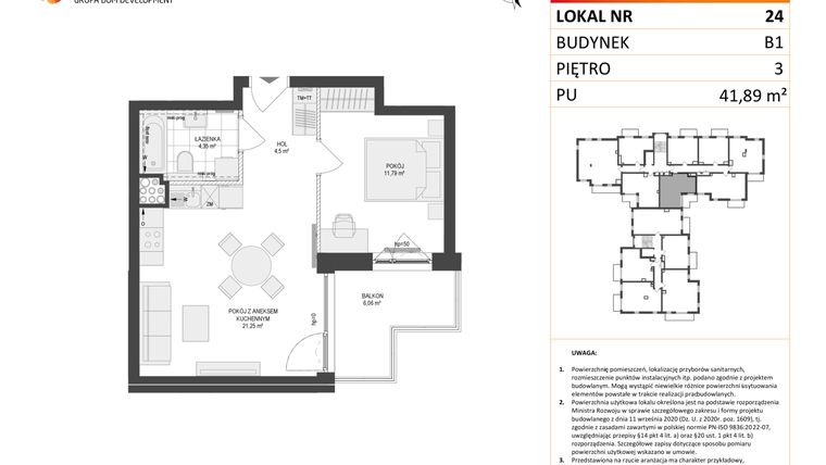 Rzut - Mieszkanie na sprzedaż 2 pokoje o powierzchni 41,89 m² - numer 24 w Locus 2