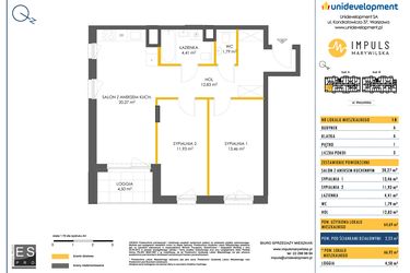 Rzut - Mieszkanie na sprzedaż 3 pokoje o powierzchni 64,69 m² - numer A/18 w Impuls Marywilska