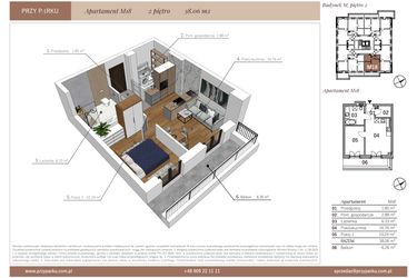 Rzut - Mieszkanie na sprzedaż 2 pokoje o powierzchni 38,06 m² - numer M18 w Przy Parku etap II