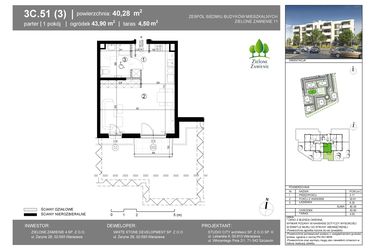 Rzut - Mieszkanie na sprzedaż 1 pokój o powierzchni 40,28 m² - numer 3C.51 w Zielone Zamienie XI
