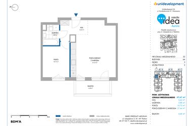 Rzut - Mieszkanie na sprzedaż 2 pokoje o powierzchni 47,73 m² - numer 4A/32 w Osiedle Idea Aurora