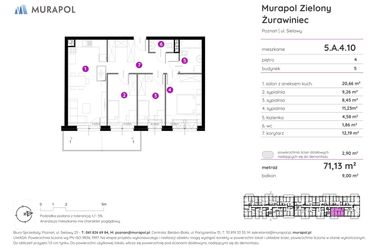 Rzut - Mieszkanie na sprzedaż 4 pokoje o powierzchni 71,34 m² - numer 5.A.4.10 w Murapol Zielony Żurawiniec