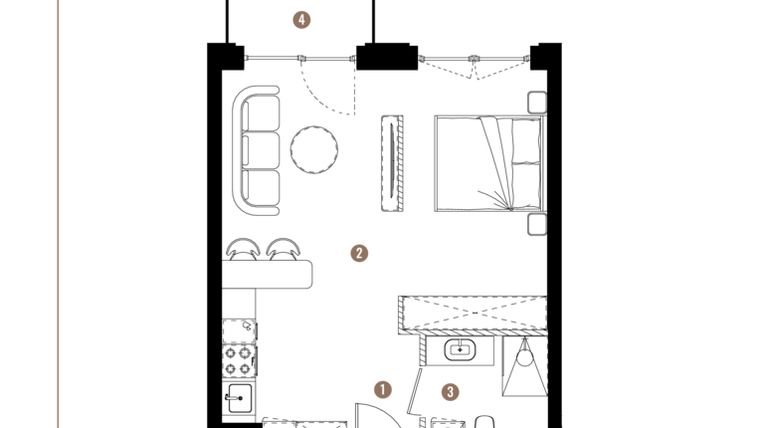 Rzut - Mieszkanie na sprzedaż 1 pokój o powierzchni 38,3 m² - numer F.B.00.25 w Apartamenty Reytana bud. F