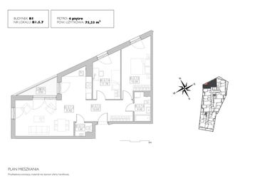Rzut - Mieszkanie na sprzedaż 3 pokoje o powierzchni 74,5 m² - numer B1.5.7 w Alvarium 2.0