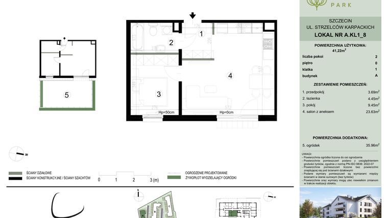 Rzut - Mieszkanie na sprzedaż 2 pokoje o powierzchni 41,22 m² - numer A.1.8 w Bukovo Park