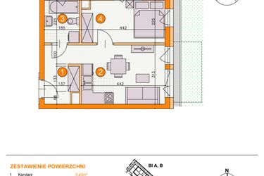Rzut - Mieszkanie na sprzedaż 2 pokoje o powierzchni 32,3 m² - numer BI/D1 w Osiedle Bocianie Gniazdo 2