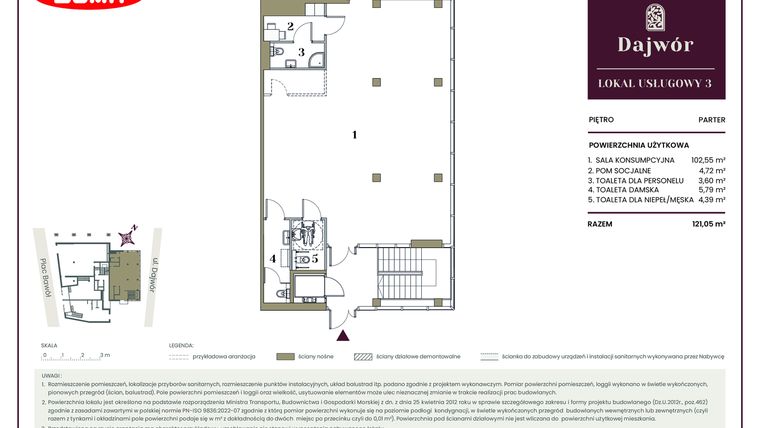 Rzut - Lokal użytkowy na sprzedaż 1 pokój o powierzchni 121,05 m² - numer LU3 w Dajwór