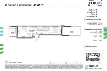 Rzut - Mieszkanie na sprzedaż 2 pokoje o powierzchni 41,34 m² - numer 1 w Osiedle Fokus Ursus