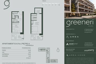 Rzut - Mieszkanie na sprzedaż 2 pokoje o powierzchni 37,04 m² - numer B.4.01a w Greeneri Park