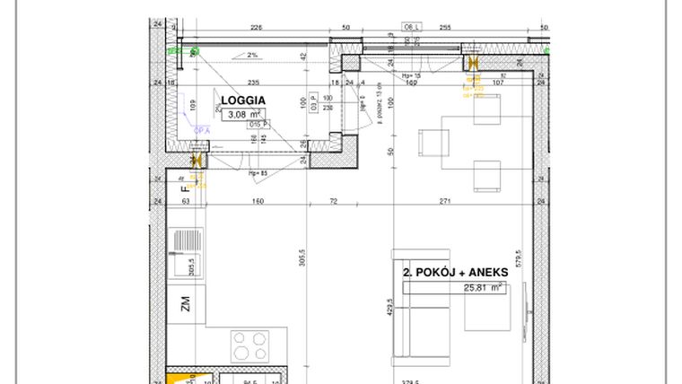 Rzut - Mieszkanie na sprzedaż 1 pokój o powierzchni 37,07 m² - numer B51 w Nowe Centrum Południowe etap IV