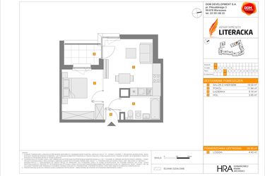 Rzut - Mieszkanie na sprzedaż 2 pokoje o powierzchni 38,59 m² - numer E.27 w Apartamenty Literacka etap 2.2