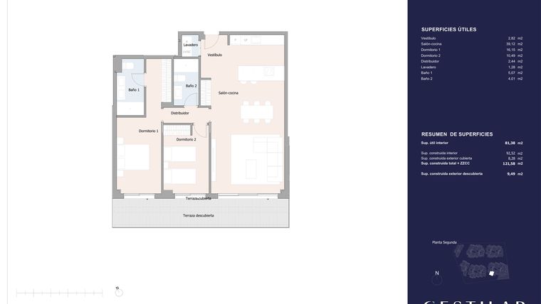Rzut - Mieszkanie na sprzedaż 2 pokoje o powierzchni 92,52 m² - numer 42D w Isla Bela