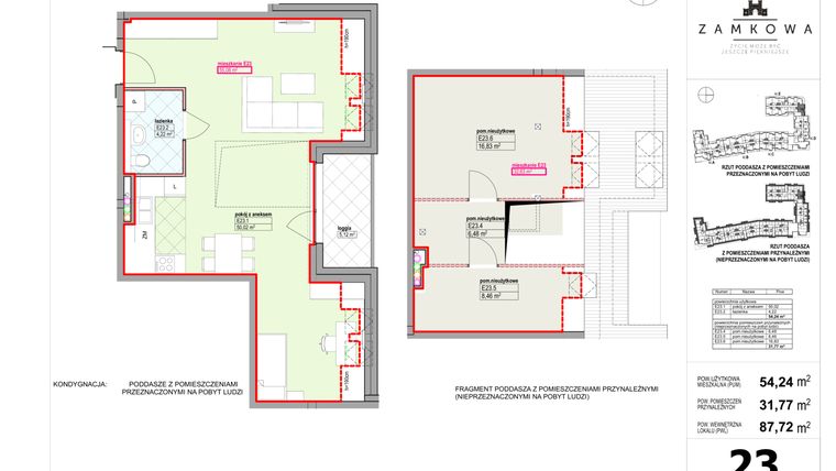 Rzut - Mieszkanie na sprzedaż 4 pokoje o powierzchni 86,01 m² - numer E.23 w Kamienica Zamkowa