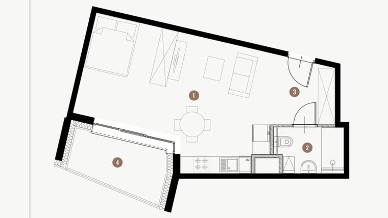 Rzut - Mieszkanie na sprzedaż 1 pokój o powierzchni 36,94 m² - numer II.10.3 w Tuwima Apartments