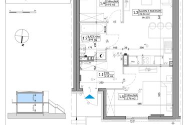 Rzut - Mieszkanie na sprzedaż 3 pokoje o powierzchni 56,89 m² - numer 62B w Osiedle Młodych etap X
