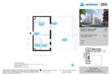 Rzut - Mieszkanie na sprzedaż 2 pokoje o powierzchni 48,26 m² - numer CDEF.80 w Wieża Jeżyce etap II
