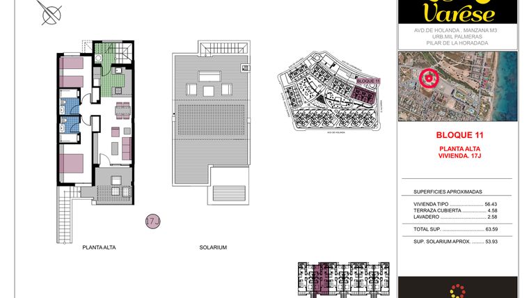 Rzut - Mieszkanie na sprzedaż 2 pokoje o powierzchni 63,59 m² - numer 17J w Residencial Lago Varese