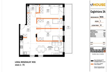 Rzut - Mieszkanie na sprzedaż 4 pokoje o powierzchni 80,39 m² - numer 35 w Osiedle StaLove etap II