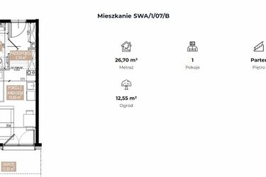 Rzut - Mieszkanie na sprzedaż 1 pokój o powierzchni 26,61 m² - numer SWA/1/07/B w Apartamenty Świeradowska