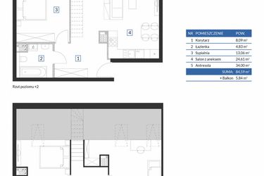 Rzut - Mieszkanie na sprzedaż 2 pokoje o powierzchni 84,59 m² - numer 7C10 w Osiedle Krzeptów VII