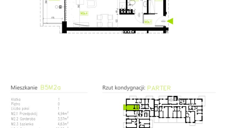 Rzut - Mieszkanie na sprzedaż 1 pokój o powierzchni 33,67 m² - numer B5M2a w Osiedle Natura Park etap II