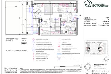 Rzut - Mieszkanie na sprzedaż 1 pokój o powierzchni 39,62 m² - numer 7 w Apartamenty Poligonowa etap 5