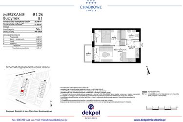 Rzut - Mieszkanie na sprzedaż 2 pokoje o powierzchni 37,23 m² - numer B1.26 w Osiedle Chabrowe