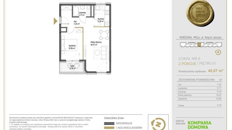 Rzut - Mieszkanie na sprzedaż 2 pokoje o powierzchni 45,07 m² - numer WKJ-LM-06 w Wola Księcia Janusza