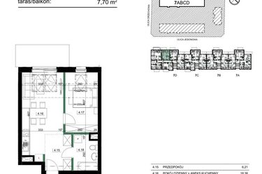 Rzut - Mieszkanie na sprzedaż 3 pokoje o powierzchni 41,5 m² - numer D22/2 w Orzechowa Osada etap II