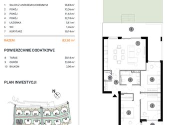 Rzut - Mieszkanie na sprzedaż 4 pokoje o powierzchni 83,2 m² - numer 12L.2 w Wille Miejskie Lekcyjna