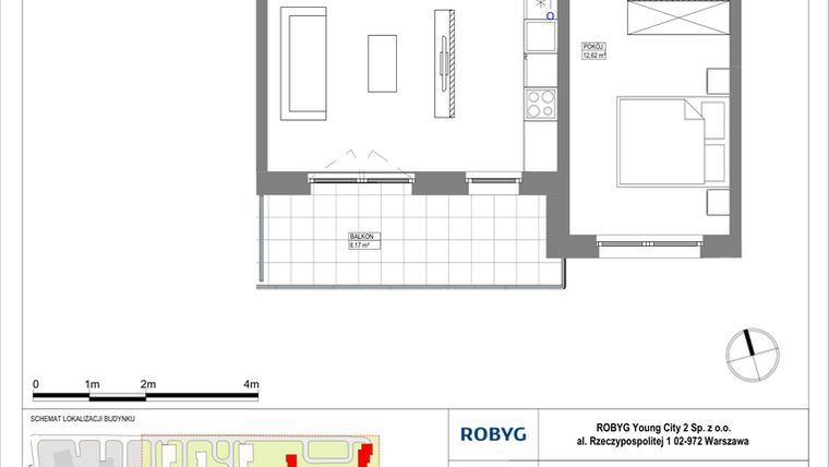 Rzut - Mieszkanie na sprzedaż 2 pokoje o powierzchni 52,13 m² - numer MLAAB/B/1/1 w Metro Life Apartamenty
