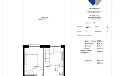 Rzut - Mieszkanie na sprzedaż 2 pokoje o powierzchni 36,56 m² - numer 10C/5 w Jasielska 8C etap II