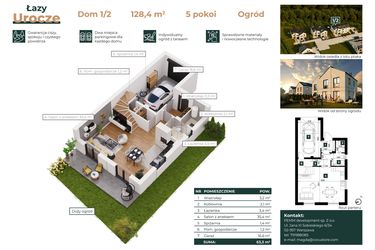 Rzut - Dom na sprzedaż 5 pokoi o powierzchni 128,4 m² - numer 1/2 w Łazy Urocze II