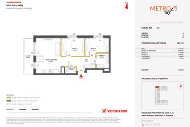 Rzut - Mieszkanie na sprzedaż 3 pokoje o powierzchni 55,89 m² - numer 33 w Metro Art 10