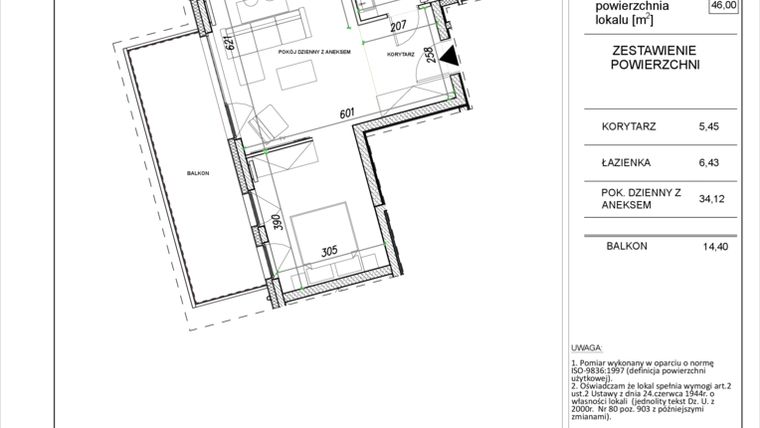 Rzut - Mieszkanie na sprzedaż 1 pokój o powierzchni 46 m² - numer NO2.A.4.01 w Nad Odrą
