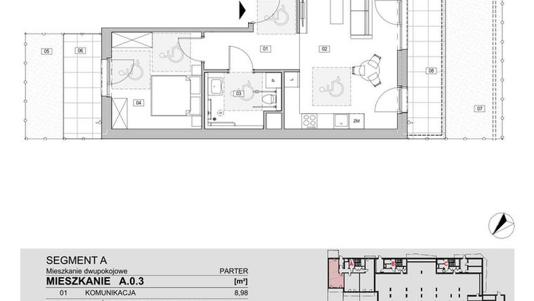 Rzut - Mieszkanie na sprzedaż 2 pokoje o powierzchni 52,19 m² - numer A.0.3 w ATAL Unii Lubelskiej