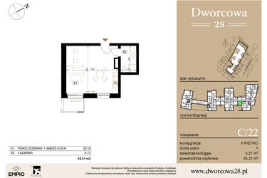 Rzut - Mieszkanie na sprzedaż 1 pokój o powierzchni 35,61 m² - numer C22 w Dworcowa 28