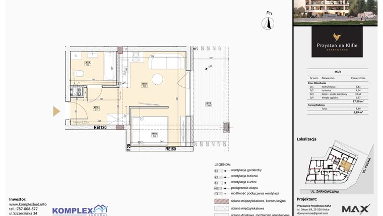 Rzut - Mieszkanie na sprzedaż 1 pokój o powierzchni 27,72 m² - numer M7 w Przystań na Klifie